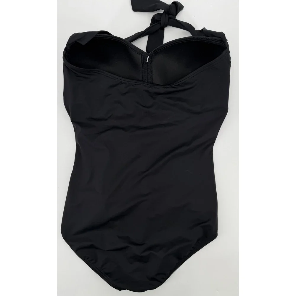 Tommy Bahama Pearl Shirred Halter One Piece Swimsuit Black Ruched Sweetheart M